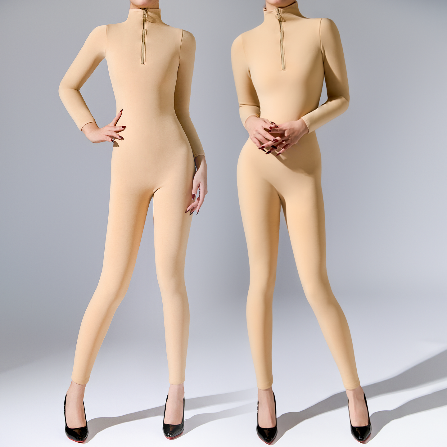 Mlqs【暖冬】秋冬600g加绒保暖高领连体衣美体修身塑形打底连体袜