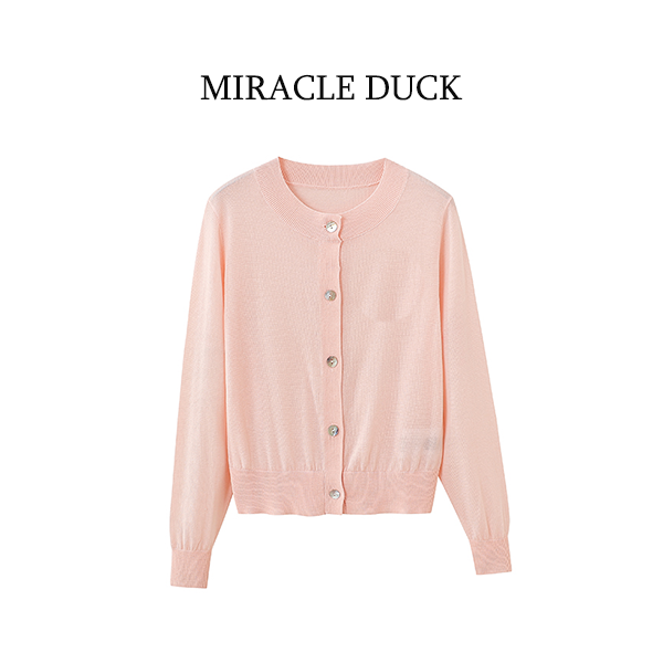 3号【奶盖草莓】春秋冬时尚粉色镂空薄款圆领长袖针织开衫C1776