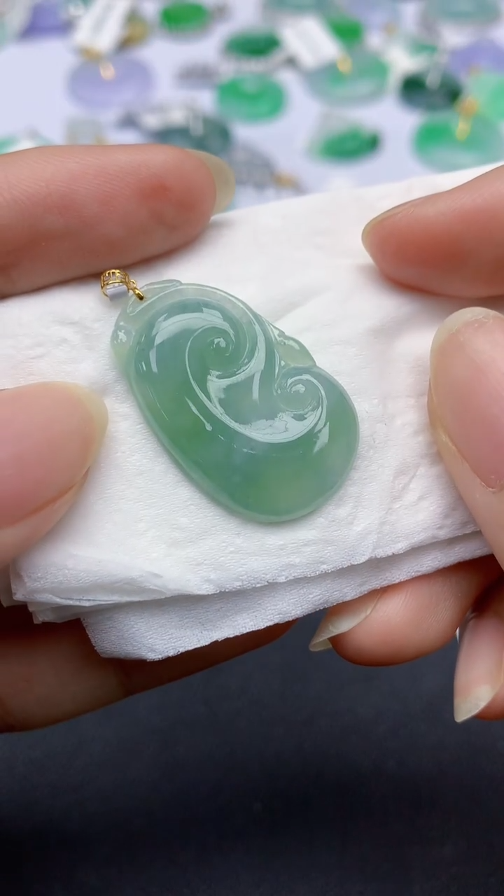 翡翠18K金镶嵌颈饰天然缅甸a货翡翠百元以上9元证书费自理