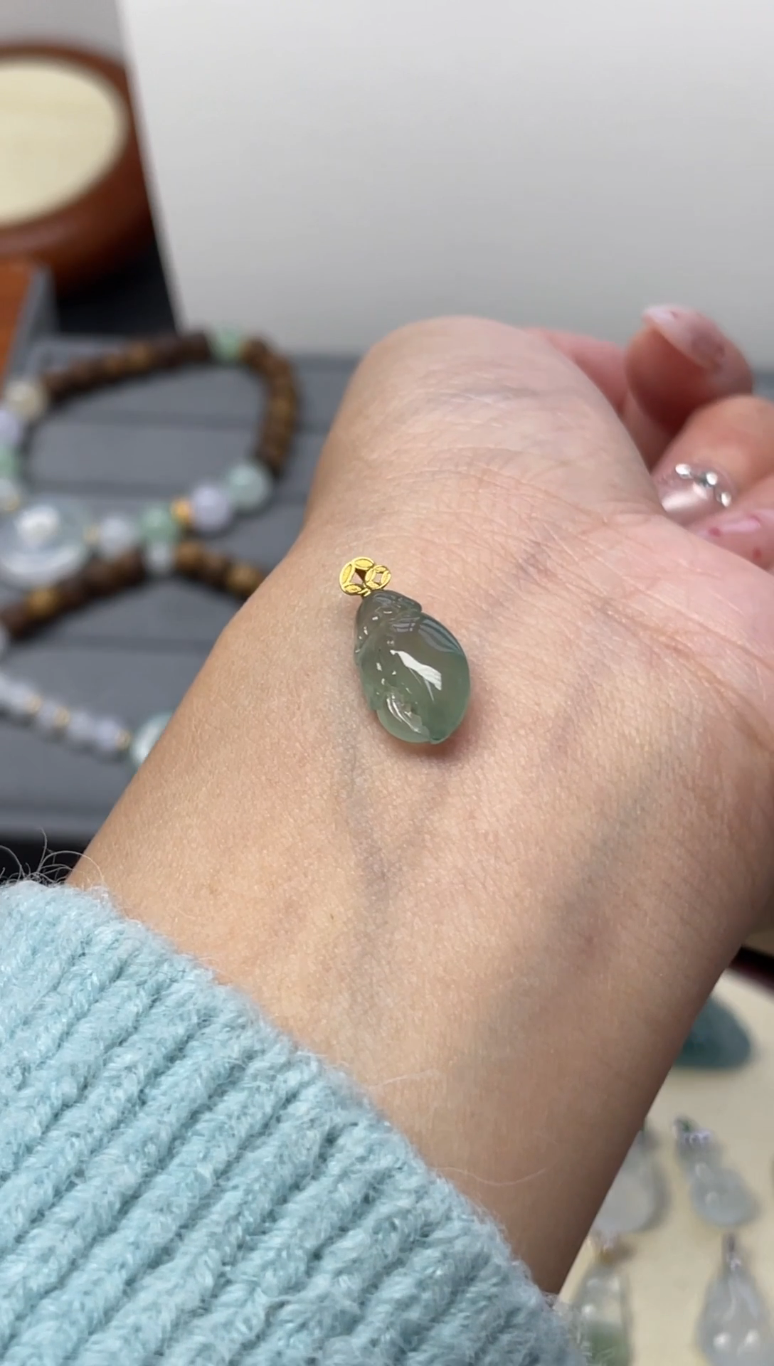 颈饰18K金镶嵌翡翠（15号链接）纯天然A货缅甸翡翠（微瑕）