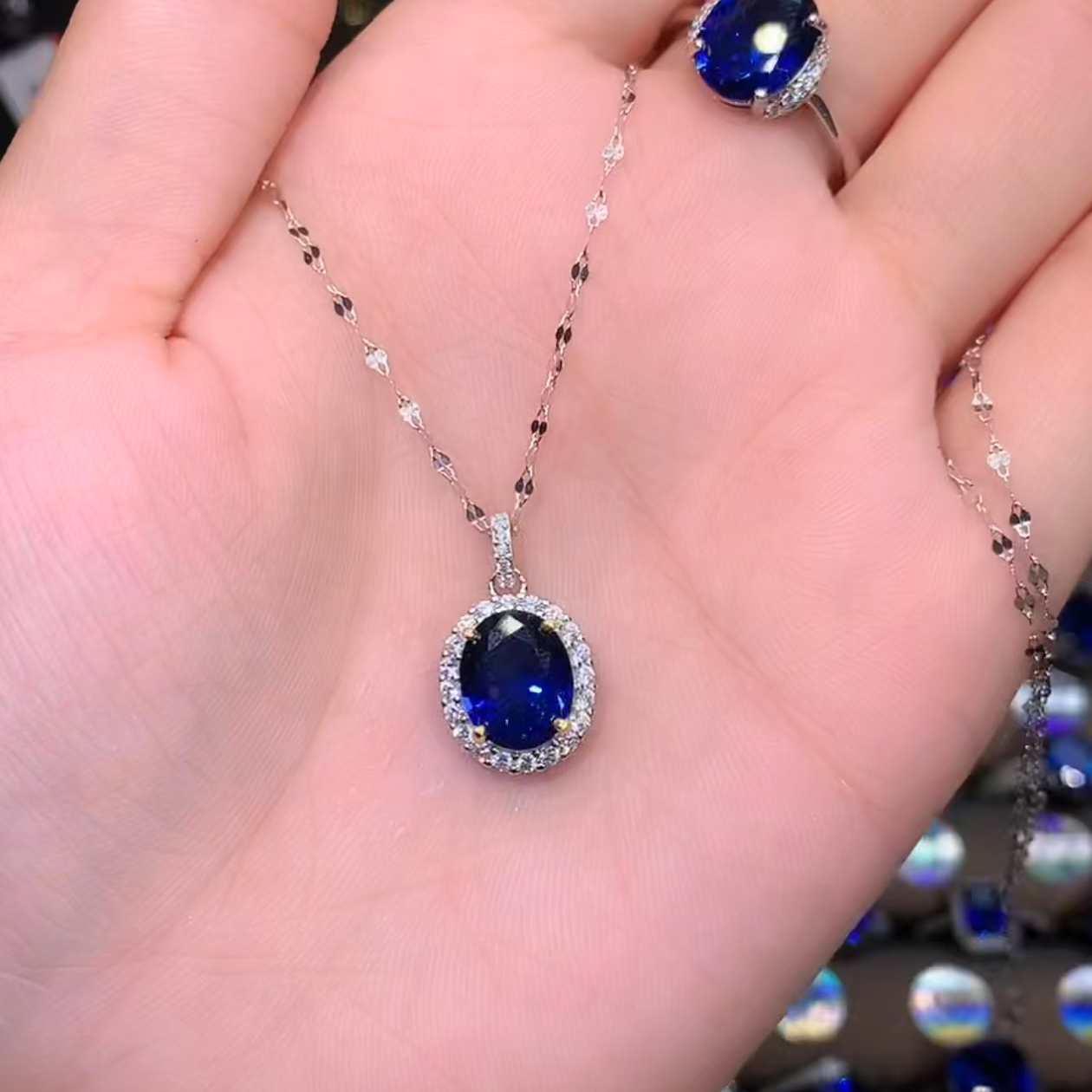 蓝宝石S925银镶银色吊坠810