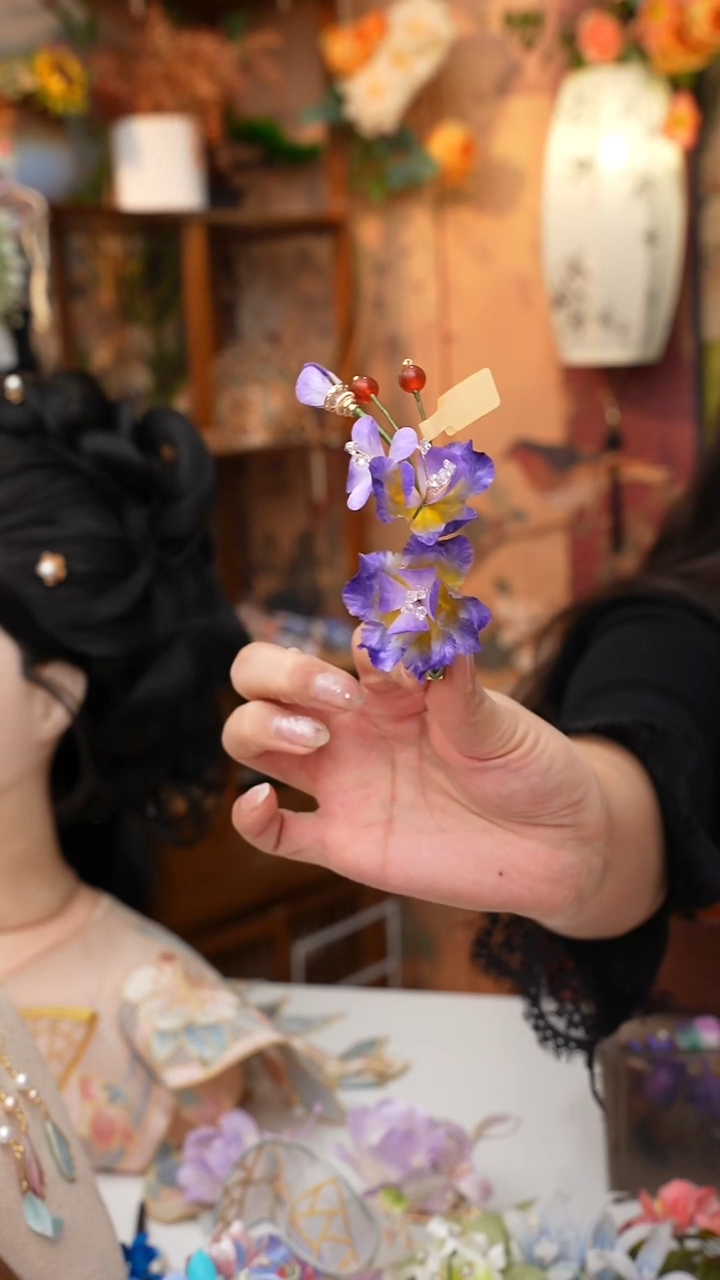 纯铜锆石925银锦簪阁非遗绒花