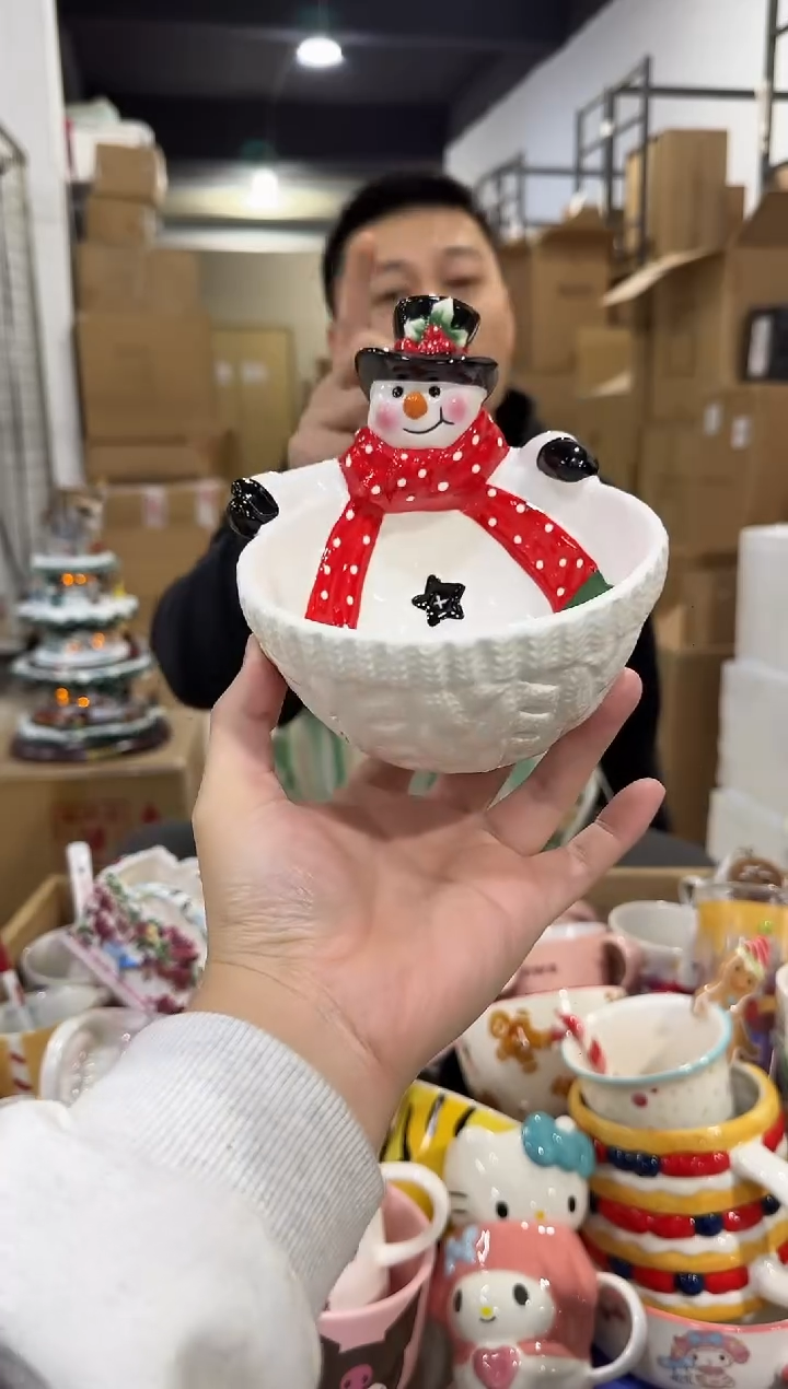 瓷片原盒雪人碗 