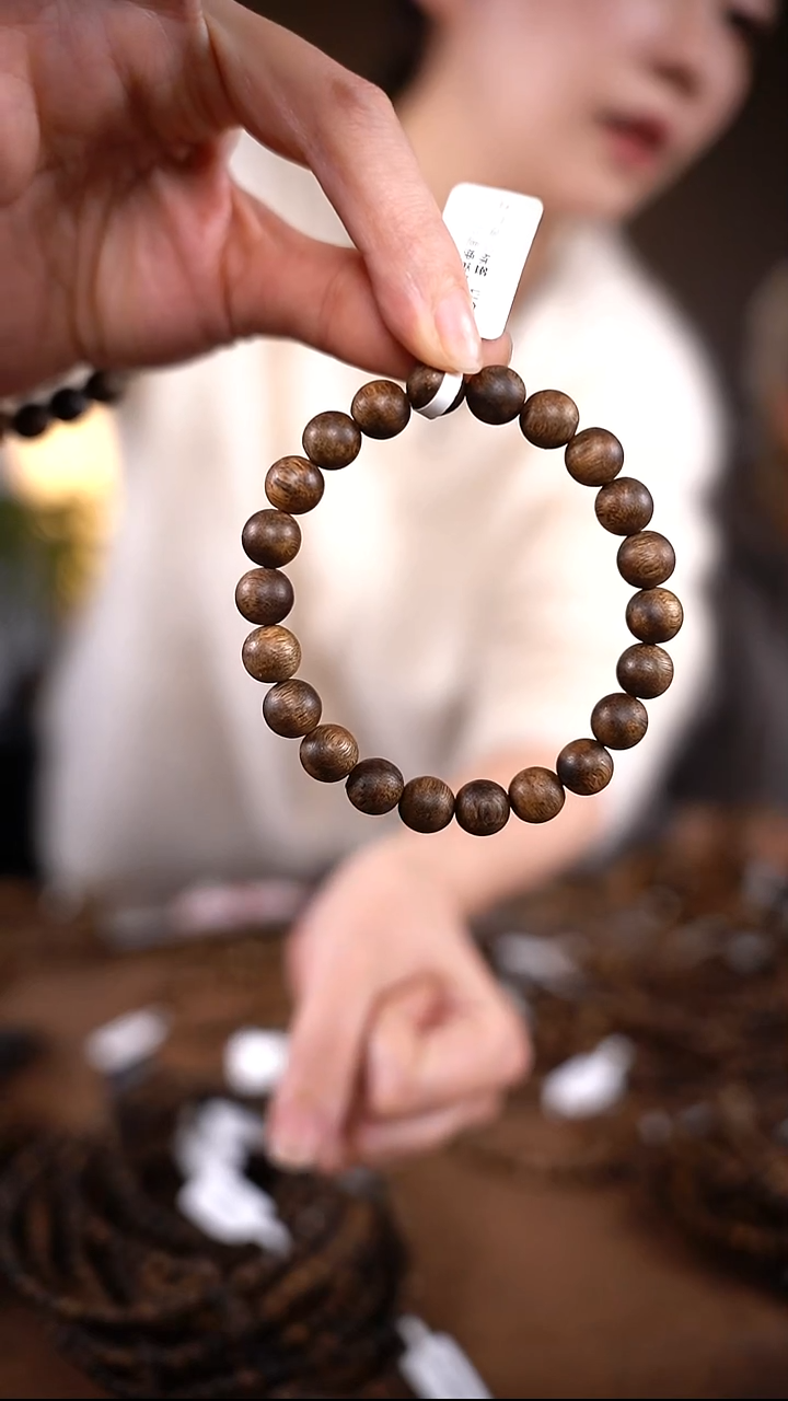 沉香手串【单一树种白露】9mm棋楠沉香圆珠单圈手串