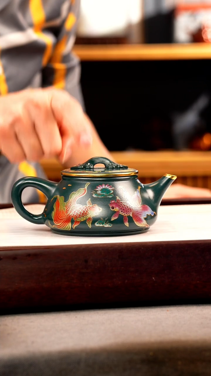 茶壶紫砂苏门答腊青 剑流石瓢 锦鲤珐琅彩
