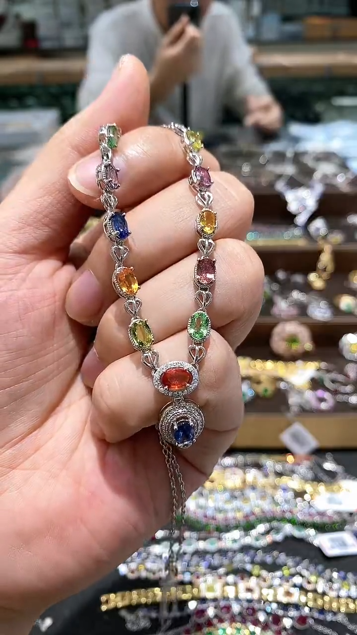 【闪购商品】蓝宝石颈饰银S925镶嵌项链