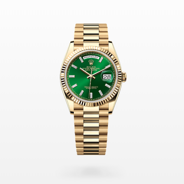 未使用 Rolex/劳力士 25年全套/星期日历/128238绿冰糖/36表径