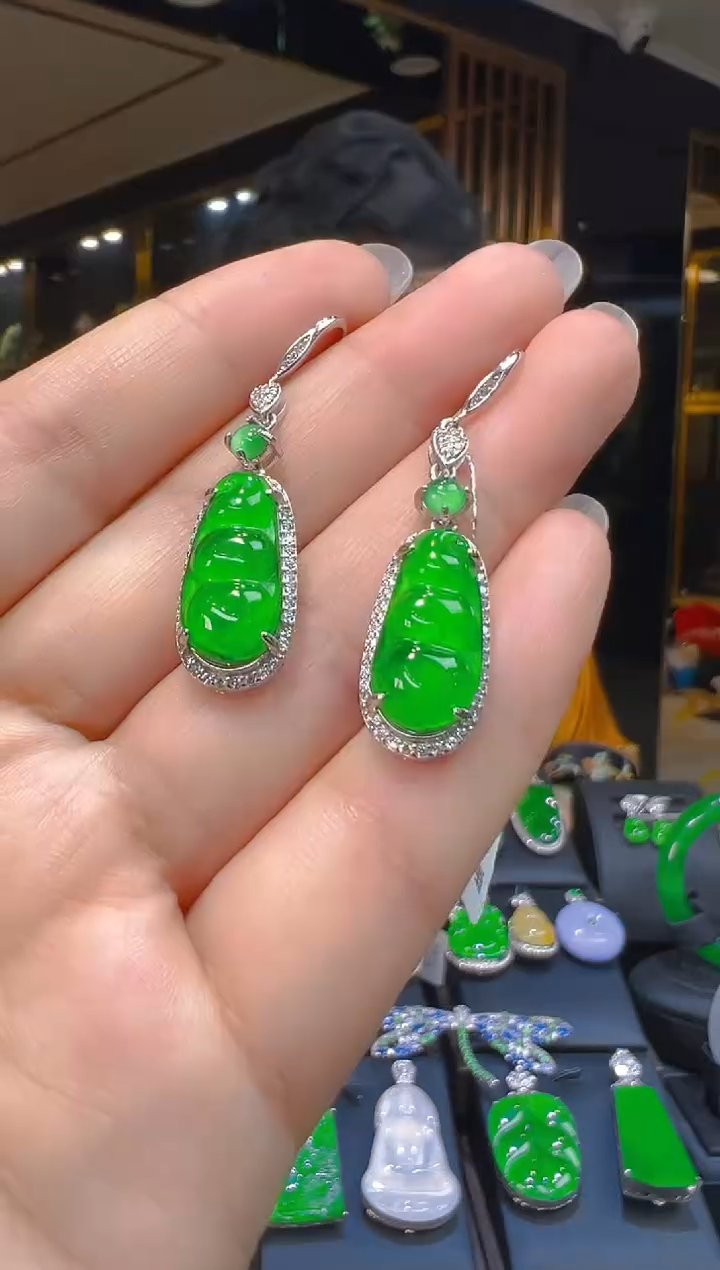 银S925镶嵌翡翠耳饰047(多样性发货发其一)