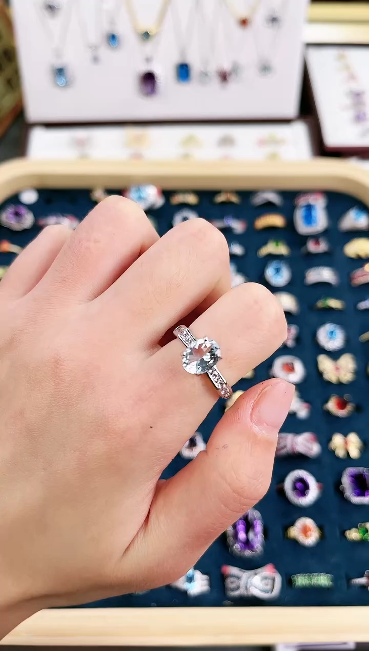 【闪购商品】海蓝宝石戒圈银S925镶嵌c662