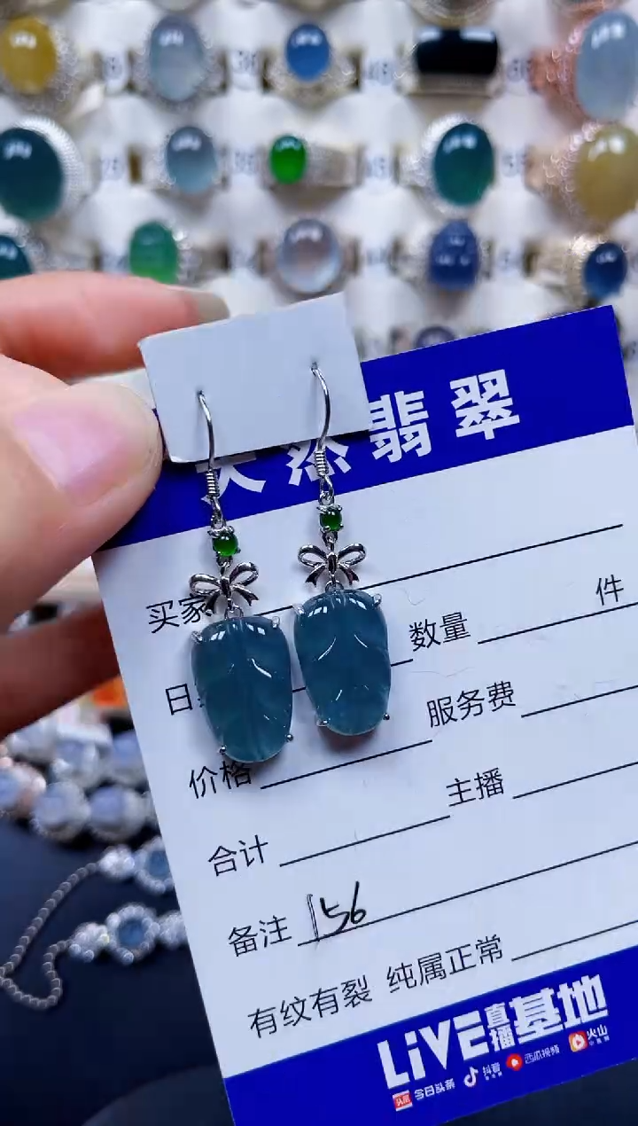 银S925镶嵌翡翠耳饰156