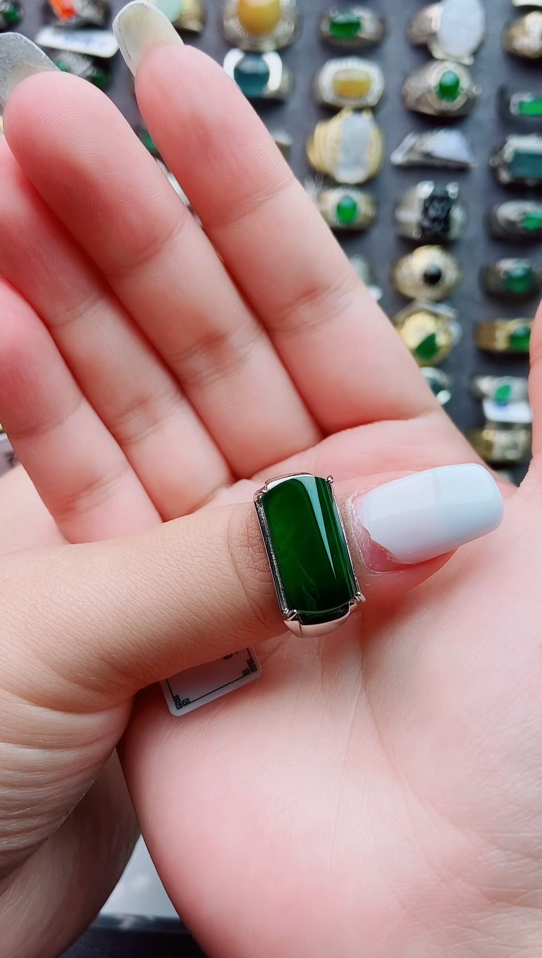 银S925镶嵌戒指翡翠小****海天然翡翠男戒