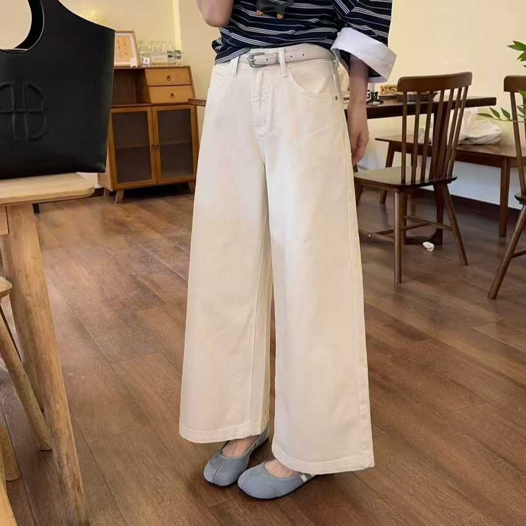 夏季薄款软糯亲肤0束缚中高腰九分纯白直筒牛仔裤5168