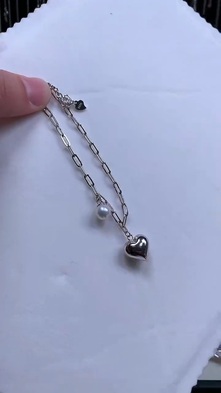 【闪购商品】海水珍珠手链银S925镶嵌胖心珍珠手链