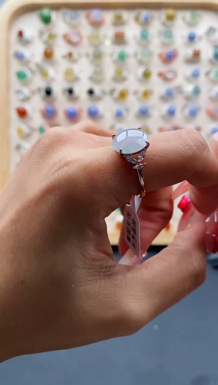 【闪购商品】翡翠戒指银S925镶嵌缅甸天然A货翡翠555 6+2