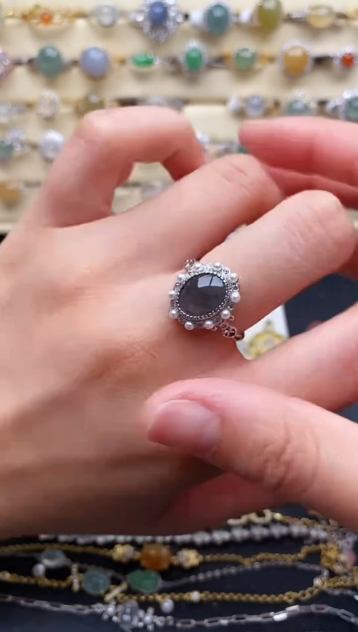 翡翠戒指银S925镶嵌111111111+7