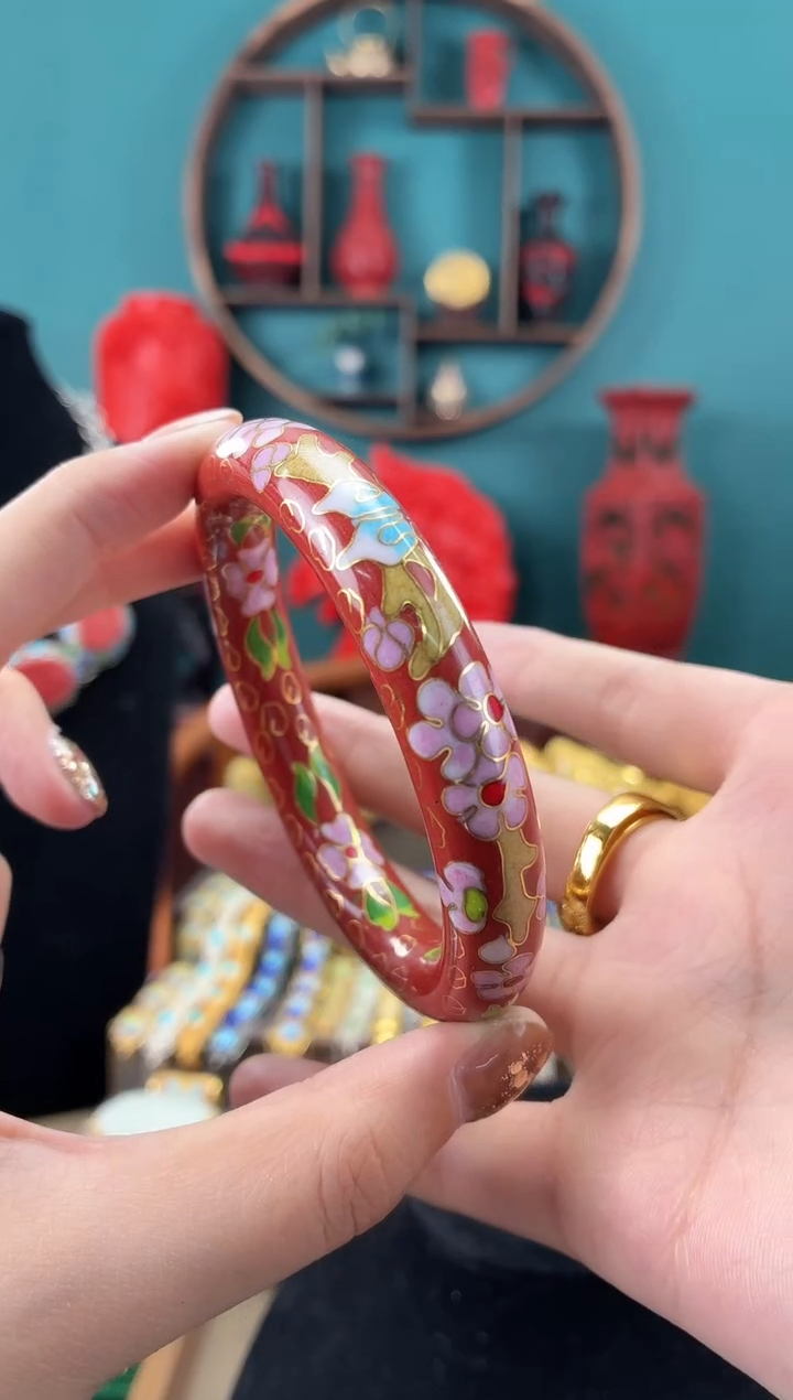 非遗手工景泰蓝镯子砖红色