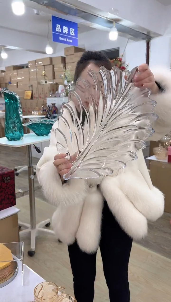 【闪购商品】无铅玻璃甄选花器-j-早47树叶果盘