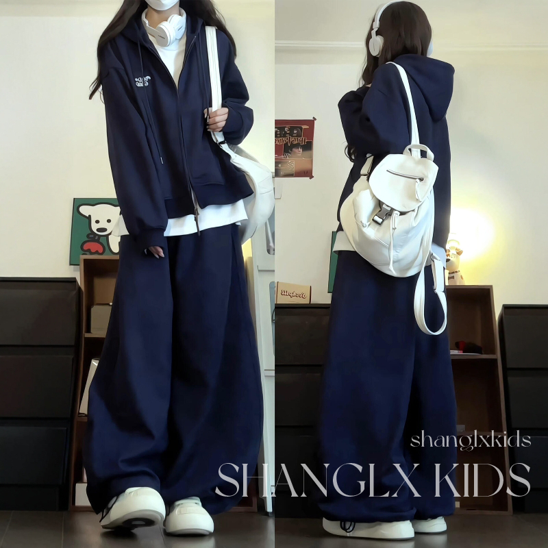 又酷又飒的大童女装女童秋装套装秋冬加绒卫衣阔腿裤儿童2025新款
