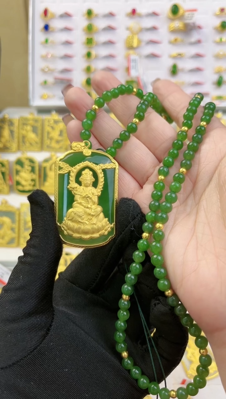 【闪购商品】和田玉套链足金镶嵌黄金和田玉套链