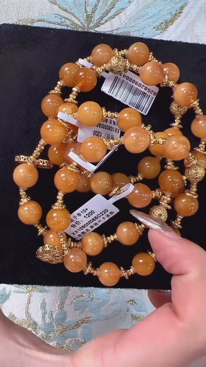 【闪购商品】蜜蜡手链银S925镶嵌XX1090约9mm多样性发一件