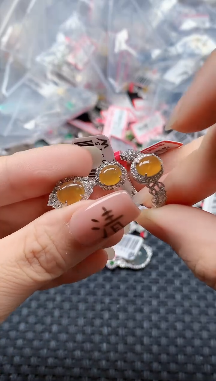 银S925镶嵌戒指翡翠天然A货缅甸翡翠