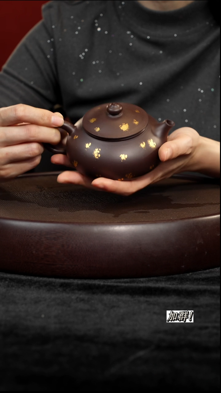 茶壶紫砂紫泥描金寒江180cc