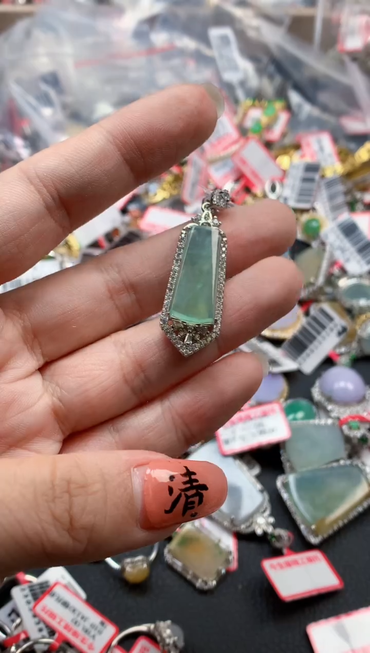 银S925镶嵌戒指翡翠天然A货缅甸翡翠