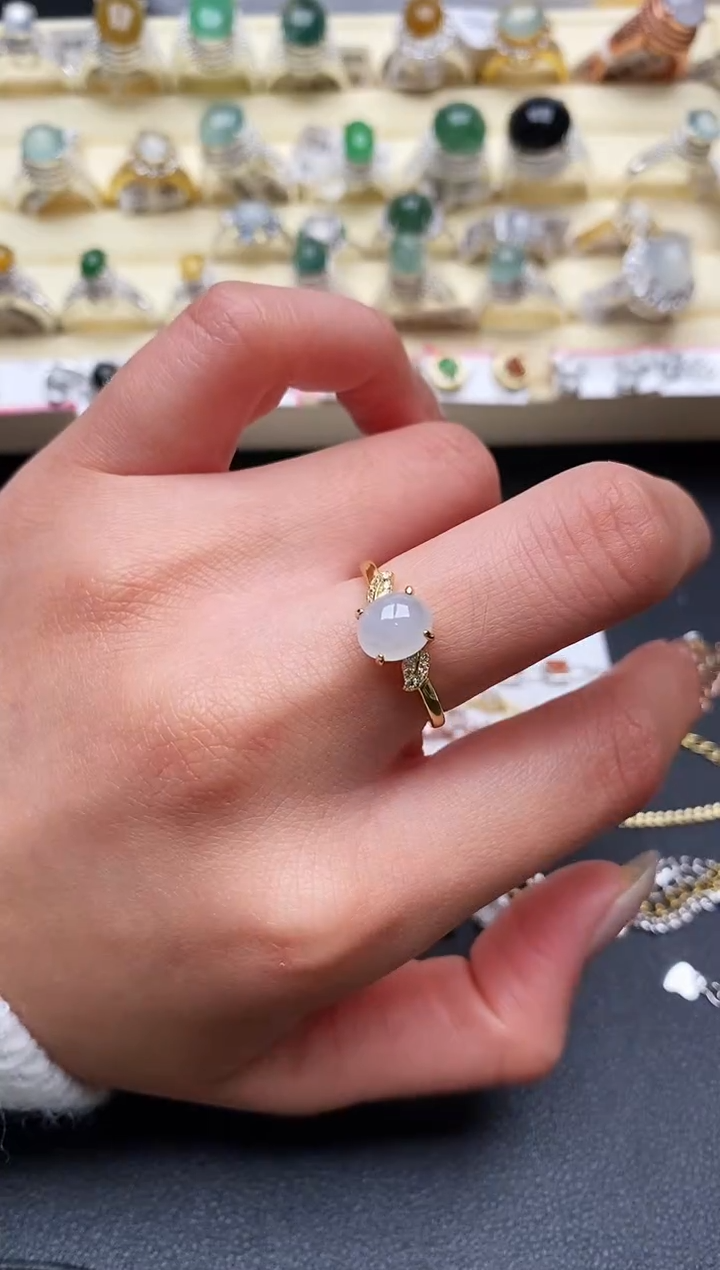 【闪购商品】翡翠戒指银S925镶嵌缅甸翡翠1  1+10