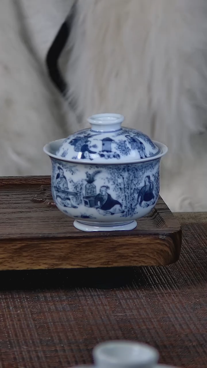 【闪购商品】折葵非器手工手绘竹林七贤炉式盖碗