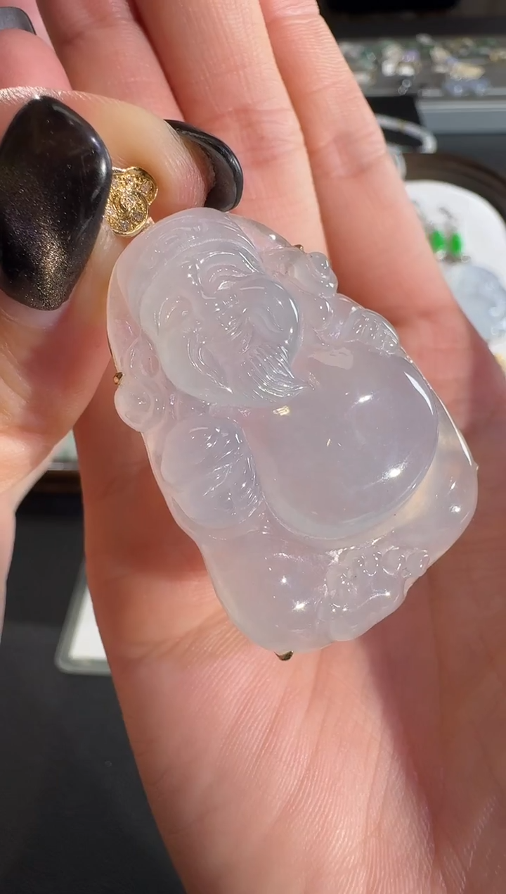 吊坠(不含链)18K金镶嵌翡翠【源头工厂】钻石镶嵌