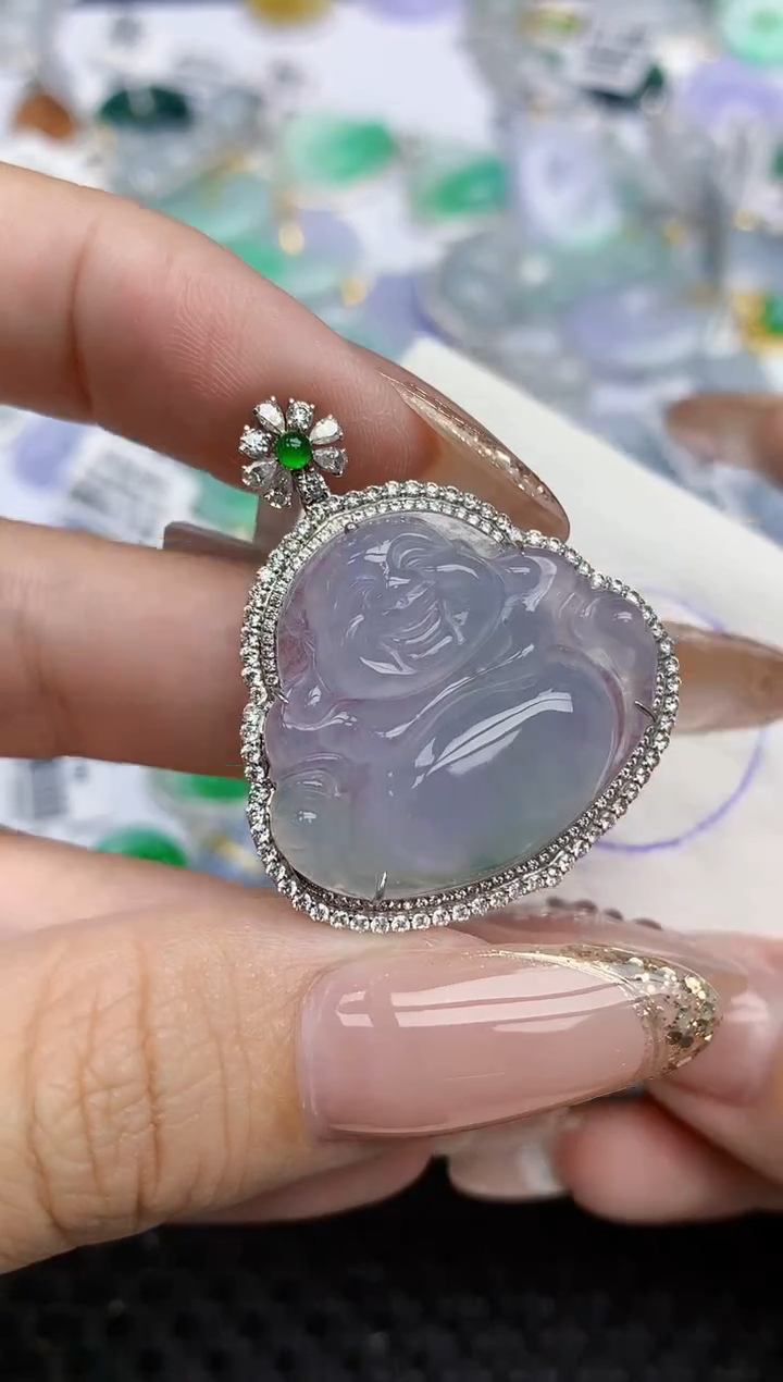 颈饰18K金镶嵌翡翠189   天然翡翠A货  百元以上9米证书费自理