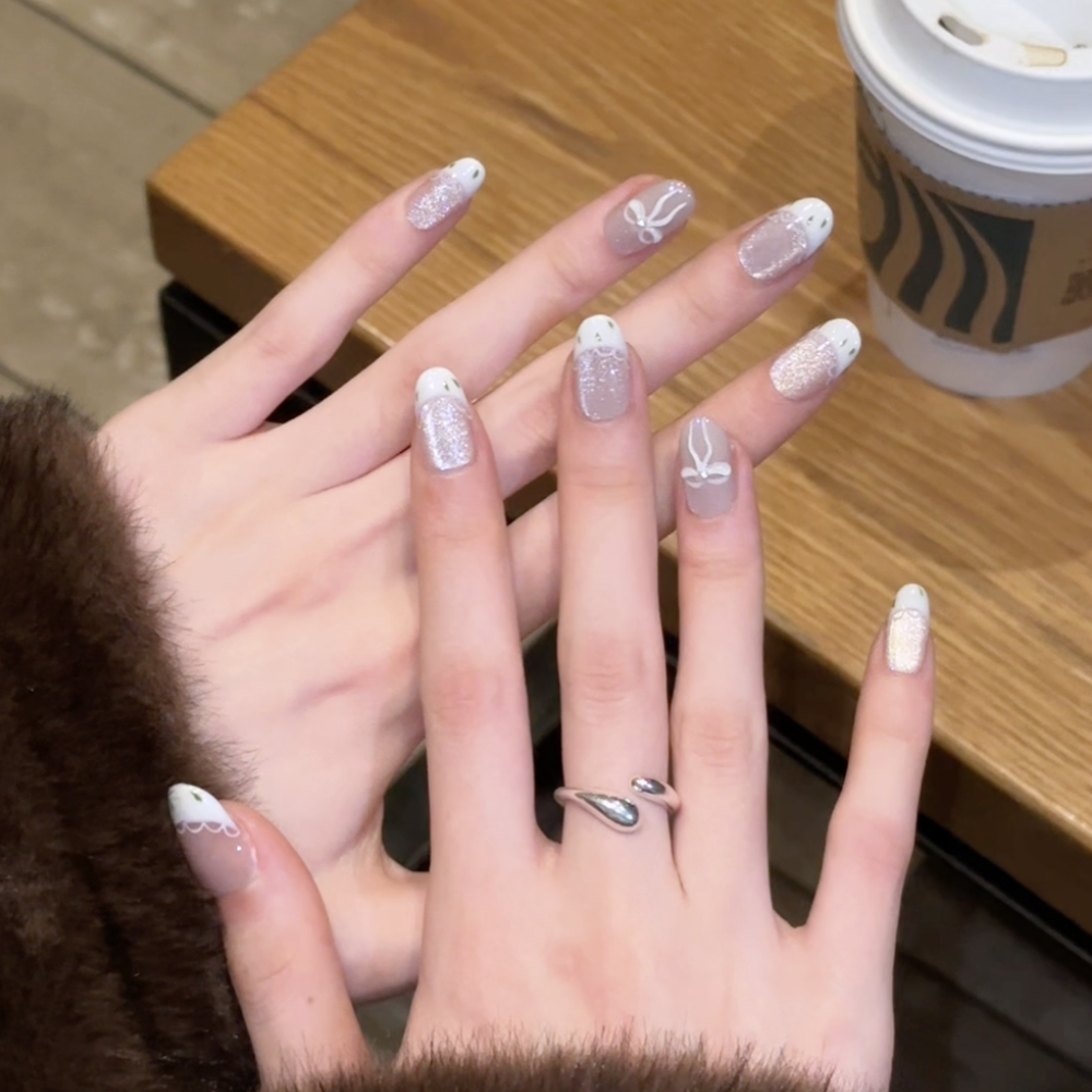 水晶芭蕾舞 简约短甲 显手细长 可爱精致 纯手工开春美甲穿戴甲