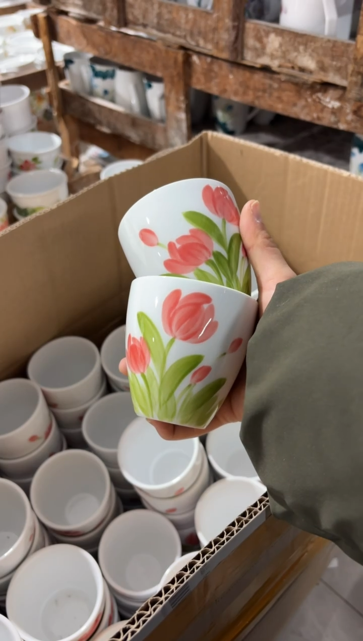 景德镇高温陶瓷食品级手绘釉中彩-水杯一对