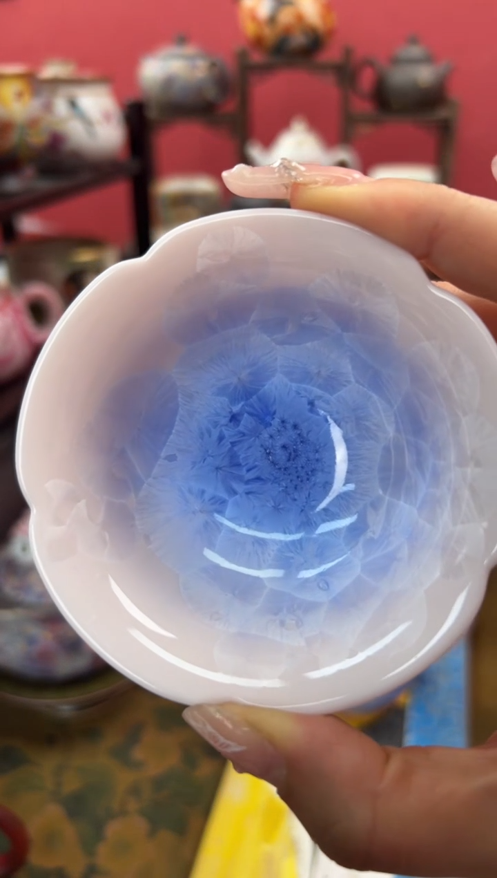 【闪购商品】星空蓝京烧花结晶(粉泥)花口杯