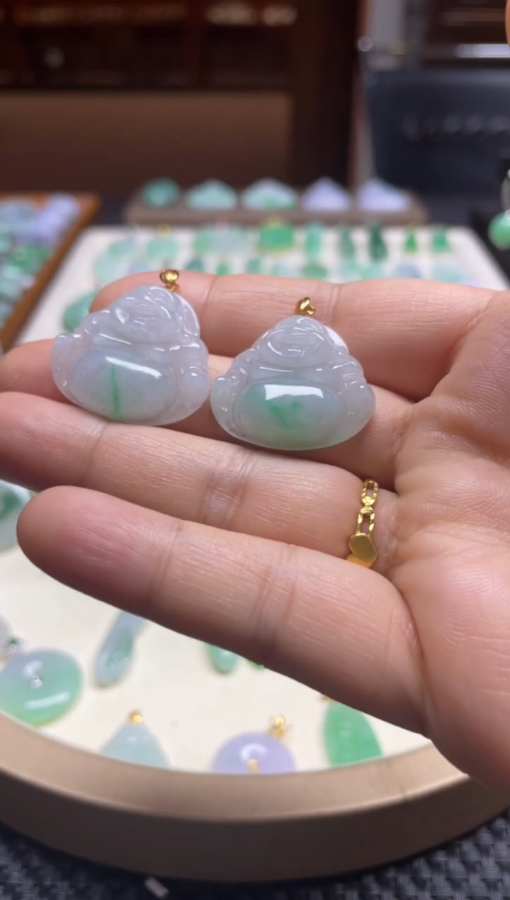 翡翠18K金镶嵌吊坠(不含链)佛公多样性发其一