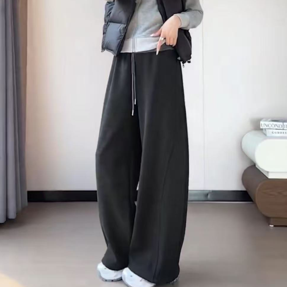 秋冬新款松紧腰拼色香蕉裤加绒显瘦休闲裤时尚百搭女裤1712长101