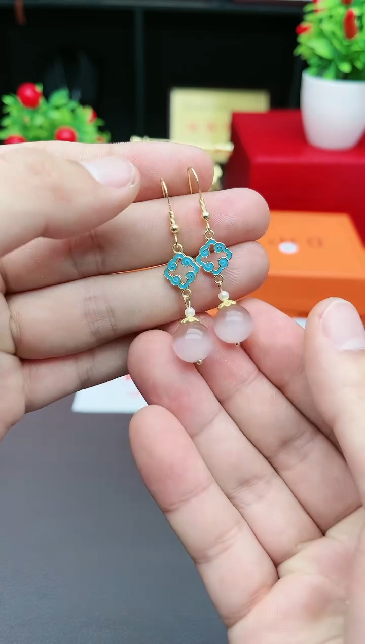 【闪购商品】玛瑙/玉髓耳钉银S925镶嵌201000