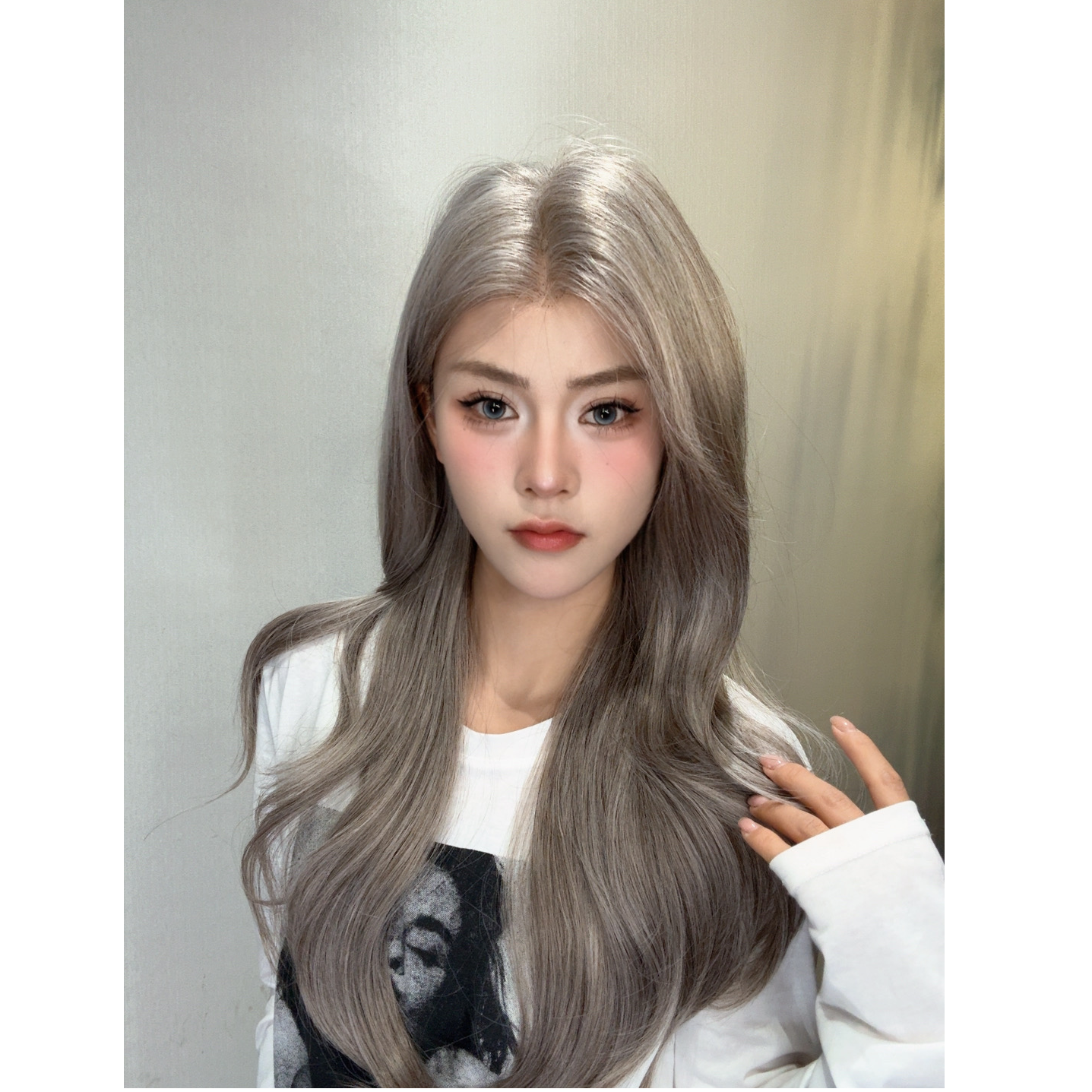 【芮伊】氛围波浪粉灰色麻灰色大波浪卷发假发