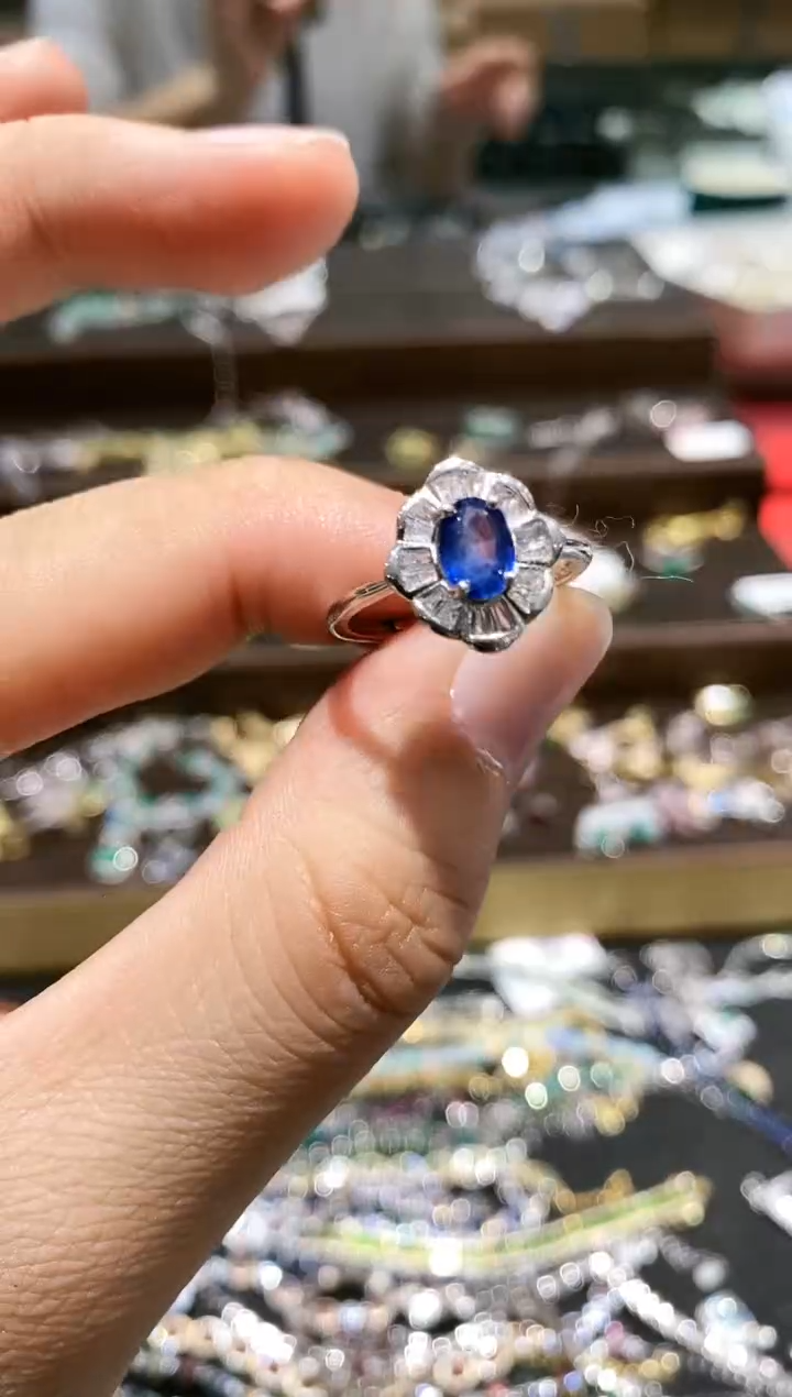 【闪购商品】蓝宝石戒指银S925镀金镶嵌戒指