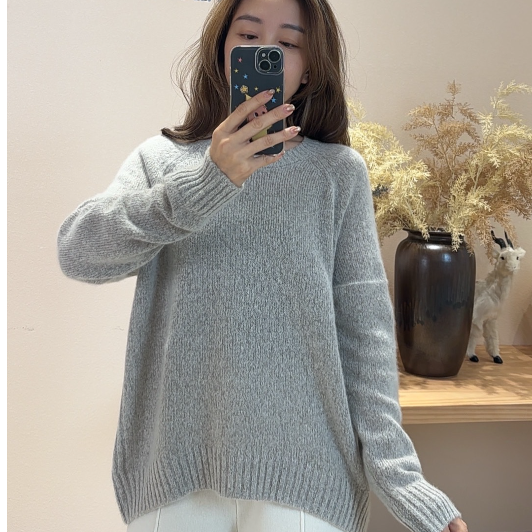 5针型特种花式纱 阿尔巴斯原料 100%纯山羊绒 圆领阔版套头羊绒衫