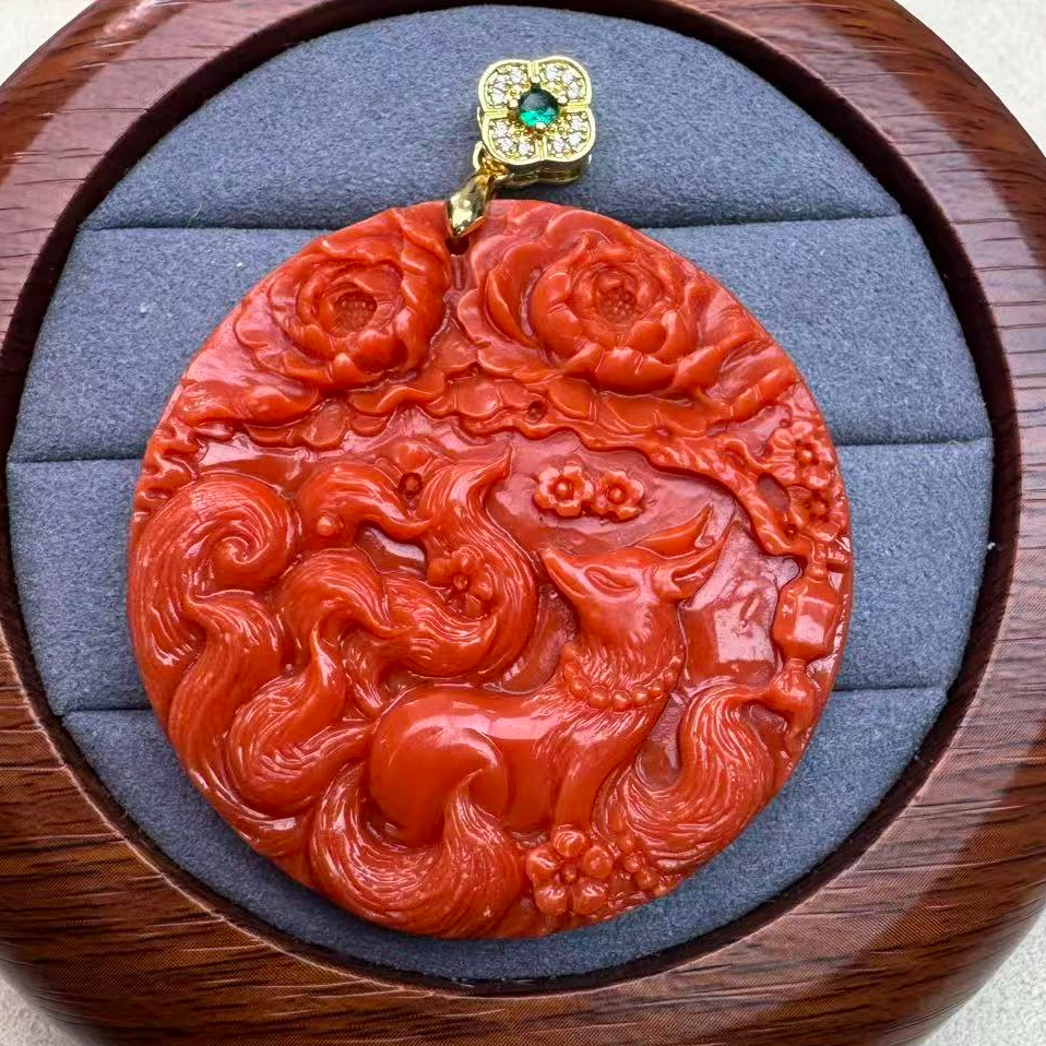 非金属珐琅吊坠 橘色 九尾雕刻吊坠 K346