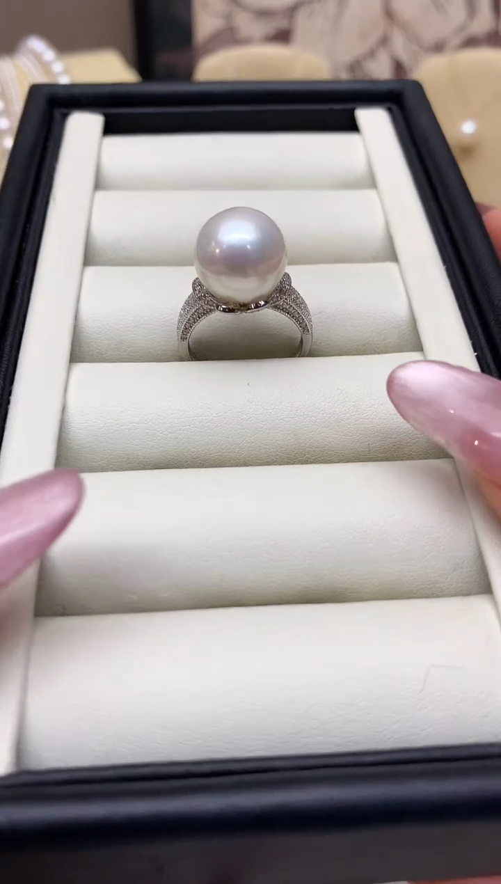 银S925镶嵌戒指淡水珍珠12-13mm
