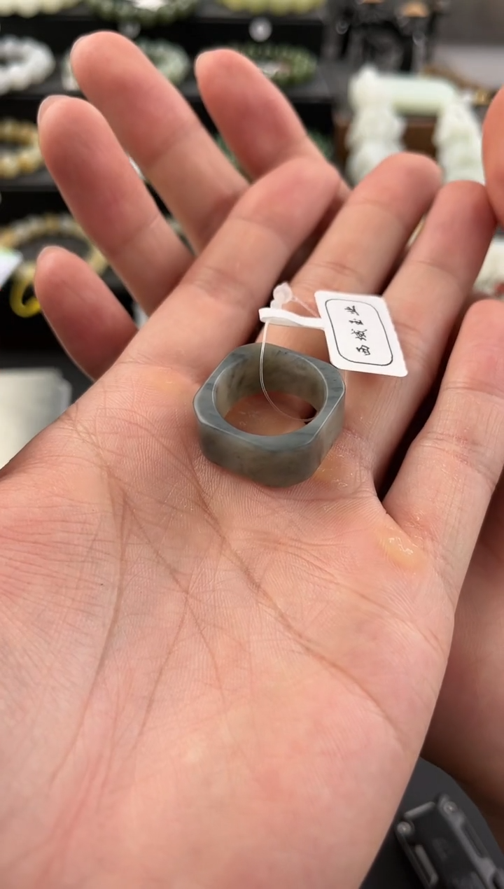 和田玉戒圈未镶嵌且末青花方戒圈卡19.4微色差