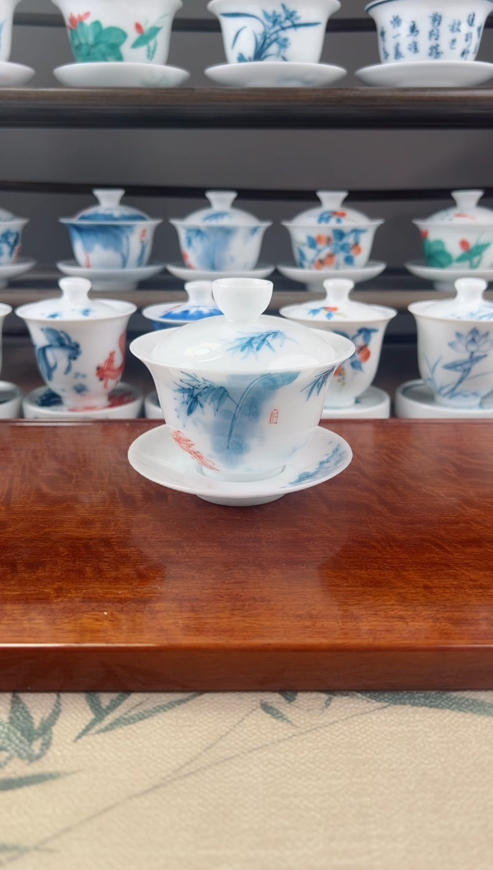 全品高冰鱼之乐150ml三才盖碗