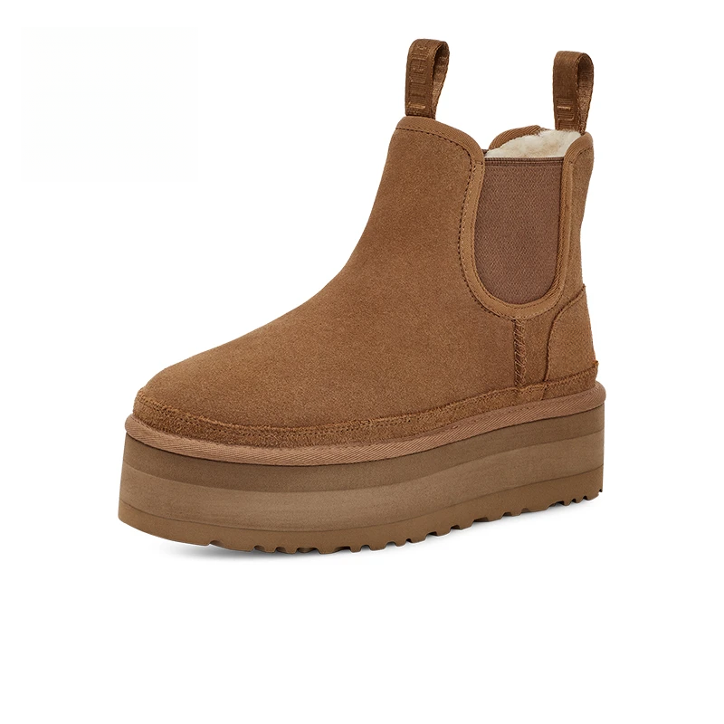 【周大米】秋季女士休闲舒适纯色厚底雪地靴烟囱时尚切尔西短靴