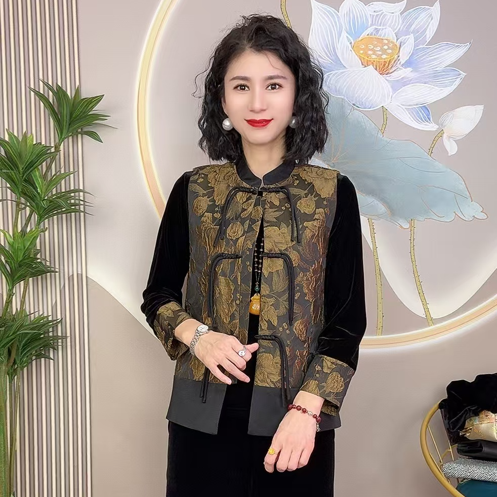 时尚复古提花中式盘扣两件套一件百搭民族风新中式气质国风休闲