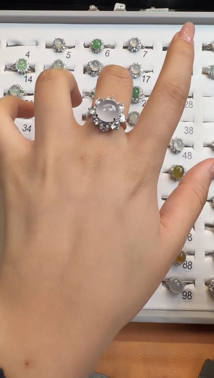 银S925镶嵌戒指翡翠925银镶A货翡翠戒指260