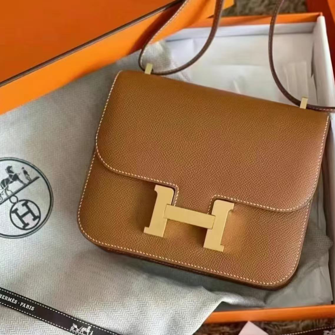 未使用 Hermes/爱马仕 康康19 金棕金扣 E皮W刻