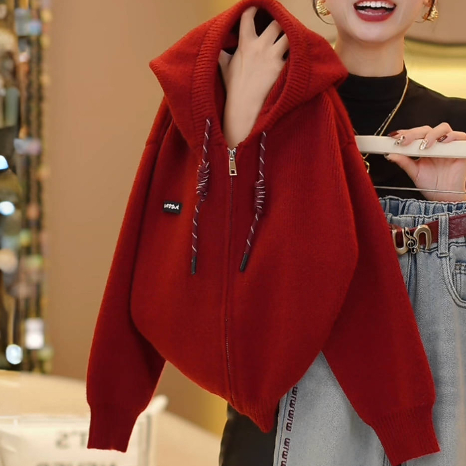 DURBEYQI/朵贝奇女童2025冬季新款韩版休闲纯色连帽针织4942