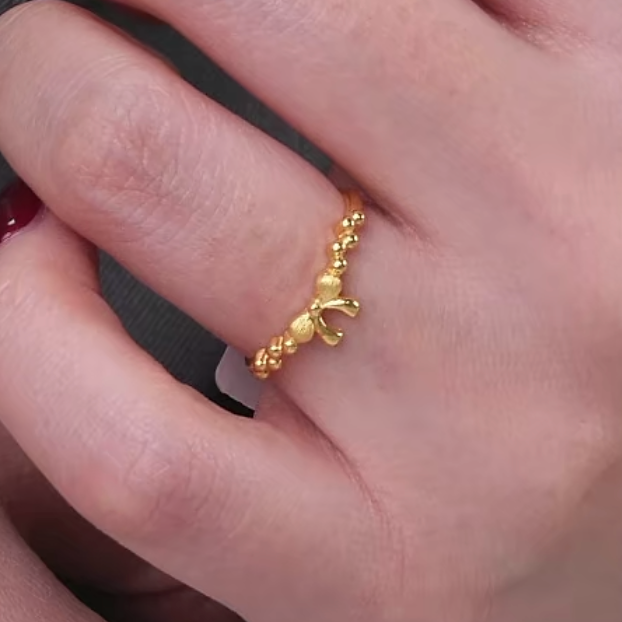俏兮金 黄金素金蝴蝶结足金戒指
